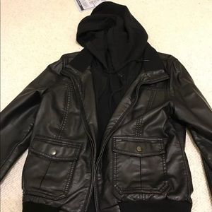 Obey leather jacket with hoodie